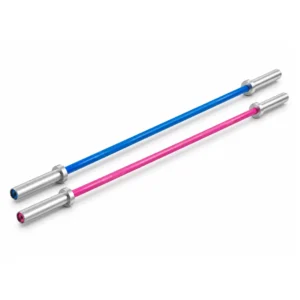 Barra olímpica profesional en aluminio Sportfitness OBAM-72 de 183 cm, disponible en azul y rosado.