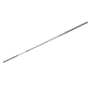 Barra recta para pesas Sportfitness de 180 cm, peso de 8.2 kg y capacidad de 255 LB, con dos seguros metálicos lisos.