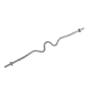 Barra en Z curva de potencia Sportfitness de 120 cm, peso de 5 kg y capacidad de 255 LB, con dos seguros metálicos roscados.