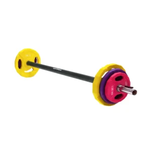 Set Body Pump Sportfitness con barra y discos encauchetados.