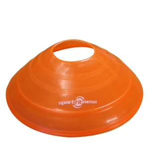 Cono Medio Sportfitness naranja de 18 cm fabricado en plástico indeformable para ejercicios de agilidad y velocidad.