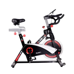 Bicicleta Spinning Premium R-GO+ con resistencia magnética, transmisión por banda y volante de 18 kg.