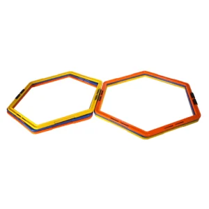 Juego de 6 hexágonos de agilidad de plástico inyectado en colores variados para entrenamiento de coordinación.