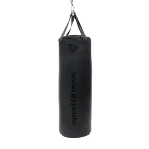 Saco de Boxeo 26 kg Sportfitness negro con reatas y argollas aceradas