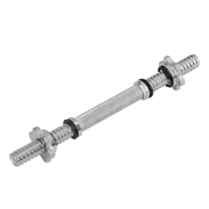 Barra mancuerna individual Sportfitness de 35 cm para discos estándar de 1 pulgada, con dos seguros metálicos roscados.