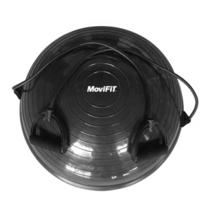 Bosú Premium Black MoviFit negro con domo de caucho, bandas de resistencia e inflador.