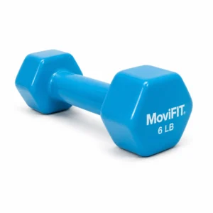 Mancuerna Hexagonal de Neopreno MoviFit 6 LB con diseño hexagonal y acabado multicolor para hogar e institucional.