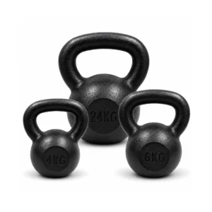 Mancuerna Rusa en Hierro Fundido MoviFit negra, disponible en pesos de 4, 6 y 24 kg para entrenamiento funcional.