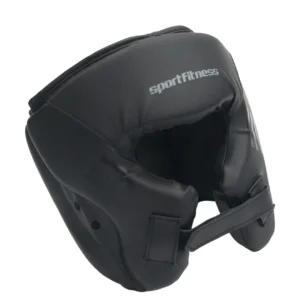 Máscara Protectora Pro Boxeo HE1002 Sportfitness negra, con acolchado y correas de ajuste en velcro.