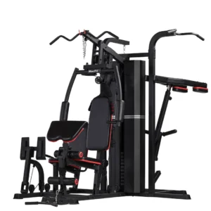 Multigimnasio Premium MS642 de 4 estaciones con carga de 72 kg, prensa de piernas, sentadilla y soporte para dominadas.