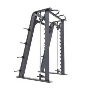 Sentadilla Guiada Recorrido Total profesional con carga de discos, recorrido guiado y estructura estable para entrenamiento de fuerza.