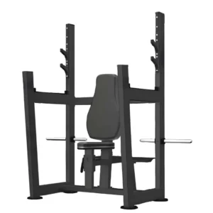 Banco Olímpico de Hombro S18 con asiento ajustable, respaldo reclinable y soportes para barra y discos olímp