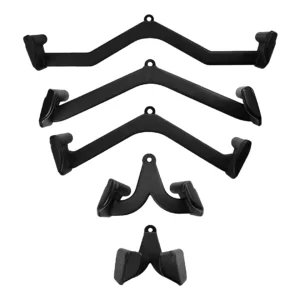 Set de Adaptaciones con 5 agarres ergonómicos, anillo de acero reforzado y diseño compatible con máquinas de poleas.
