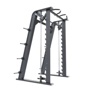 Super Smith S18 con barra guiada, dominadas y almacenamiento para discos olímpicos.