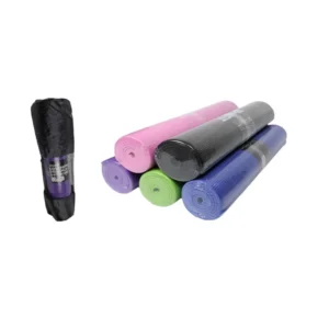 Colchoneta Yoga Negra con Estuche MD9010, enrollable, fabricada en PVC, ideal para prácticas de yoga y ejercicios en casa o gimnasio.