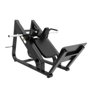 Máquina Hack Up Bellagio profesional negra para entrenamiento de piernas en gimnasio.