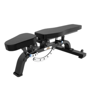 Banco multiposición ajustable Bellagio negro con estructura de acero para gimnasio profesional.