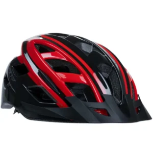 Casco MTB GW M6 rojo y negro con luz LED trasera, diseño ergonómico, ventilado y seguro para ciclismo.