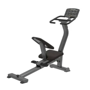 Banco para Estiramiento S18 con estructura negra, tapicería negra y soporte para pies para estiramiento muscular.