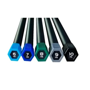 Bastón de peso 10 kg MD118 color negro, ideal para entrenamiento funcional, fuerza y acondicionamiento físico.