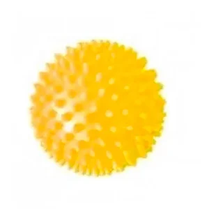 Bola de masaje 9 cm MD1224 color amarillo, fabricada en PVC ecológico, ideal para liberar tensión muscular y masajes de recuperación.