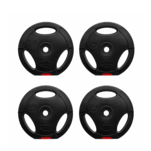 Discos Caucho Cemento de 1 pulgada para barras estándar, disponibles en 1.25, 2.5, 5 y 10 kg para entrenamiento de fuerza.