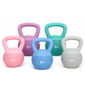 Mancuerna Rusa Suave Sportfitness disponible en pesos de 4, 5, 6, 8 y 10 kg identificados por colores.