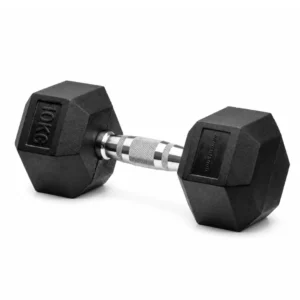 Mancuerna Encauchetada SportFitness de hierro fundido con caucho inyectado y eje acerado cromado.