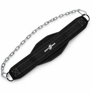 Cinturón con cadena para discos Sportfitness en EVA, disponible en tallas S, M y L, con capacidad máxima de 30 kg.